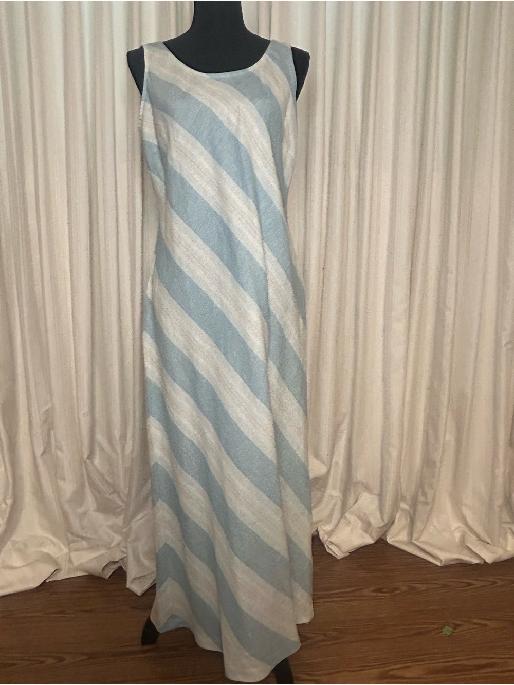 Liz Claiborne Blue and White Diagonal Stripe Maxi Dress